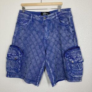 Vicious Authentic Denim Shorts Mens 36 Blue Embellished Cargo Studded Streetwear
